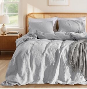 100% France Linen Duvet Cover Set Cal King - 3 Pcs Flax Comforter Cover w/Zipper